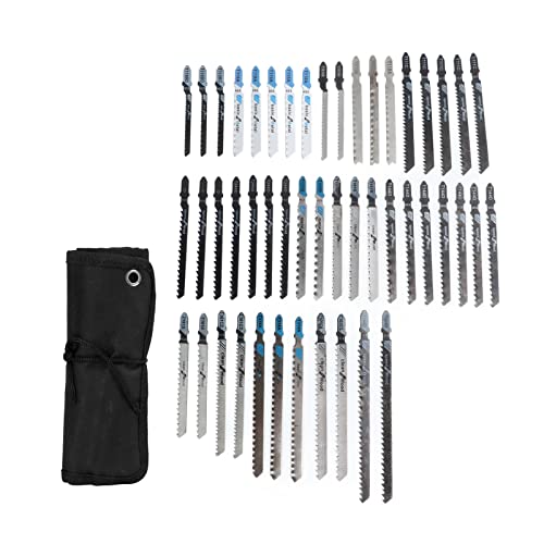 48Pcs Jigsaw Blade Set Assorted T Shank Jig Saw Blades High Speed Steel Reciprocating Sabre Saw Cutting Tool for Wood Plastic Metal with Storage Bag - WoodArtSupply