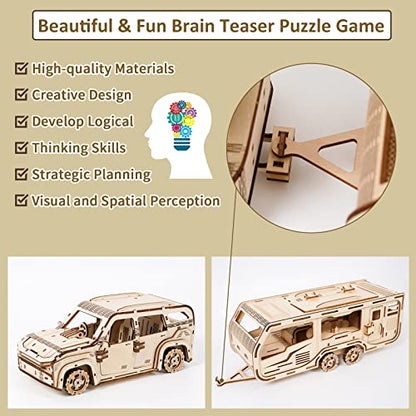 3D Wooden Puzzle for Adults, Trailer Mechanical Car 3D Jigsaw Puzzles, DIY Model Building Kit Handicraft Wood Craft Hobbies Toy, Birthday for - WoodArtSupply