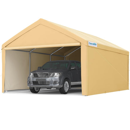 Quictent 13'X20' Heavy Duty Carport Galvanized Car Canopy Garage Outdoor Boat Shelter with Reinforced Frame - Beige - WoodArtSupply