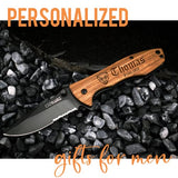 Gifts for Men, Personalized Engraved Oak Wood Pocket Knife - 36 Icons, 20 Stylish Font - Custom Knives Customization Mill