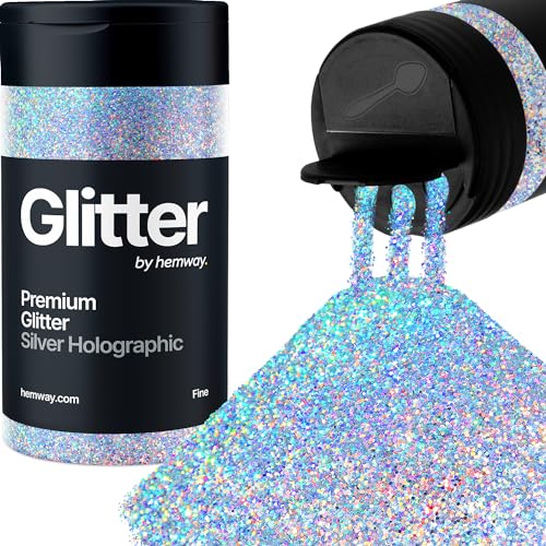 Hemway Silver Holographic Glitter Fine 130g/4.6oz Powder Metallic Resin Craft Flake Shaker for Epoxy Tumblers, Hair Face Body Eye Nail Art Festival, - WoodArtSupply