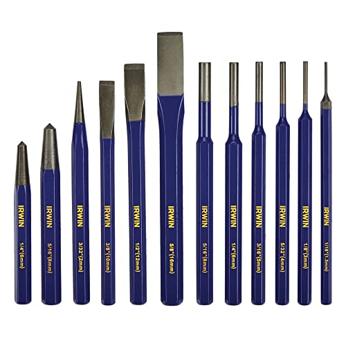 IRWIN Chisel Set, Chisel and Punch, 12-Pack with Various Sizes, Tempered for Durability, Great for Woodworking (IRHT82529) IRWIN