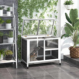 PawHut Indoor Rabbit Hutch with Wheels, Desk and Side Table Sized, Wood Rabbit Cage, Waterproof Small Rabbit Cage, Gray PawHut