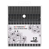 Hethrone Black Markers for Drawing - Marker Pens Brush Pens for Artists Felt Tip Pens Calligraphy Pens 12 Pack Hethrone
