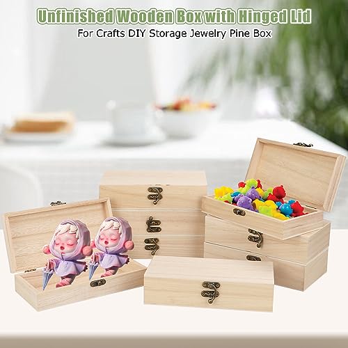 CYEAH Unfinished Wood Box Set of 8, 7.8 x 4 x 2 inch Rectangle Crafts Wooden Box, Wooden Storage Box with Hinged Lid for Crafts, Rustic Wood Gift CYEAH