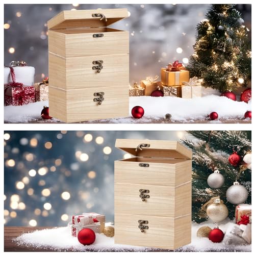 RHBLME 8 Pack Unfinished Wooden Boxes for Crafts, 8 x 4 x 2 Inch Wooden Box with Hinged Lid and Front Clasps, Unpainted Wooden Box for Crafts DIY RHBLME