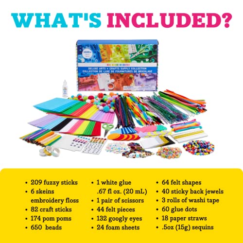 Arts and Crafts Supplies for Kids, 1500+ Piece DIY Craft Kit Library in a  Box fo