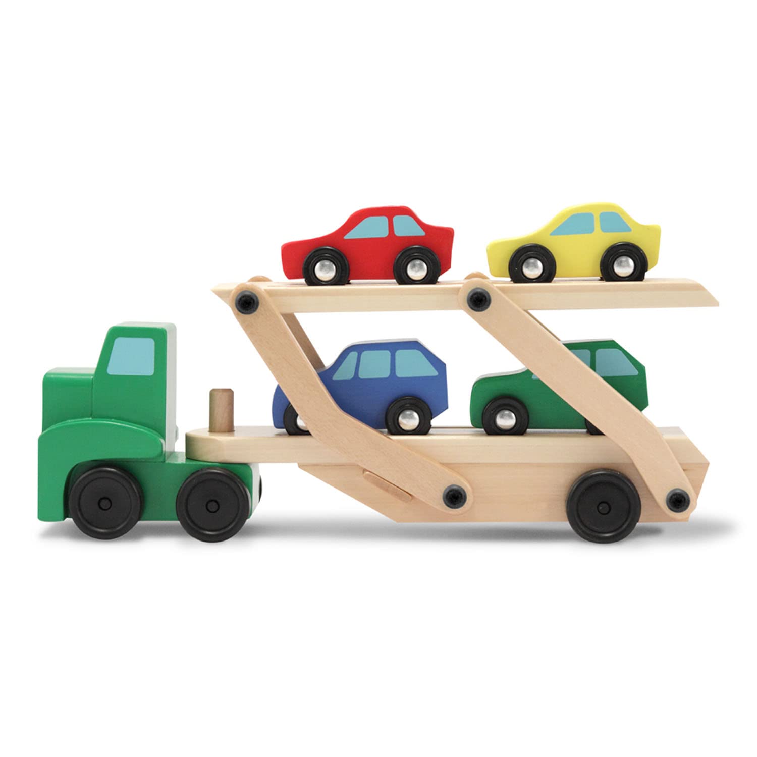 Melissa & Doug Car Carrier Truck and Cars Wooden Toy Set With 1 Truck and 4 Cars - Vehicle Toys, Push And Go Wooden Trucks For Toddlers And Kids Ages - WoodArtSupply