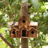 Terpovery Hanging Wooden Bird House for Outside 6 Hole Wooden Bird House Courtyard Backyard Decorations Terpovery