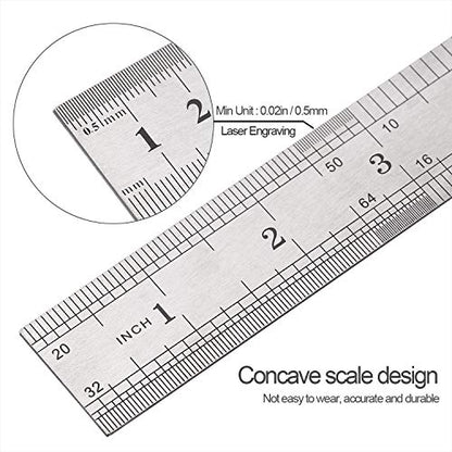 Elisel 3 PCS Stainless Steel Ruler Set with Inch and Metric Graduation, 12 Inch, 8 Inch and 6 Inch(Silvery) - WoodArtSupply