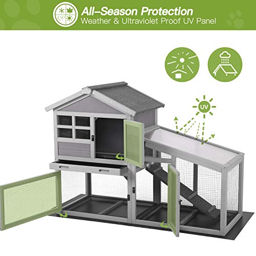Gutinneen Rabbit House Indoor Outdoor Rabbit Hutch with Ventilation Door,Wooden Bunny cage with No LeakageTray, Removable Bottom Wire Mesh & PVC GUTINNEEN