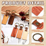 50 Pcs Leather Keychain Blanks Wooden Keychain Blanks Wood Keychain Blank Unfinished Wood Tags with Leather Strap Keyring (White Maple, Walnut, Sasylvia