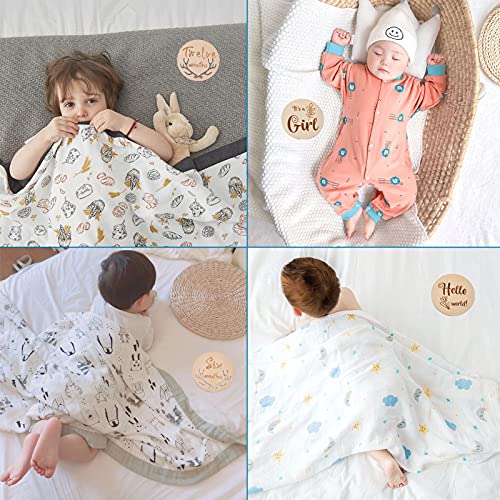 16pcs Baby Monthly Milestone Cards Basswood Milestone Cards with Word Flat Round Wooden Baby Milestone Sign for Baby Registry & Shower Gifts, Newborn EEE ELECRELIVE