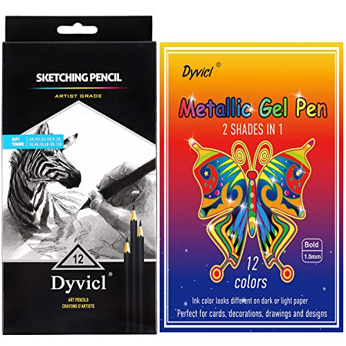 Dyvicl Drawing Sketching Pencil Set and Dual Metallic Gel Pens - WoodArtSupply