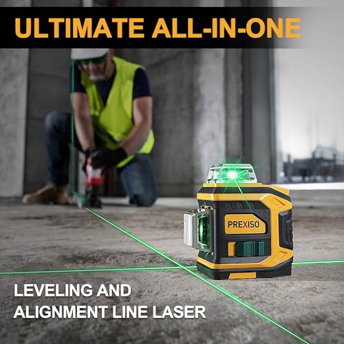 PREXISO Laser Level 3 X 360° with Tripod - Rechargeable Cross Line Leveler, Green Line Laser Level Self Leveling for Construction, Tile, Home Prexiso