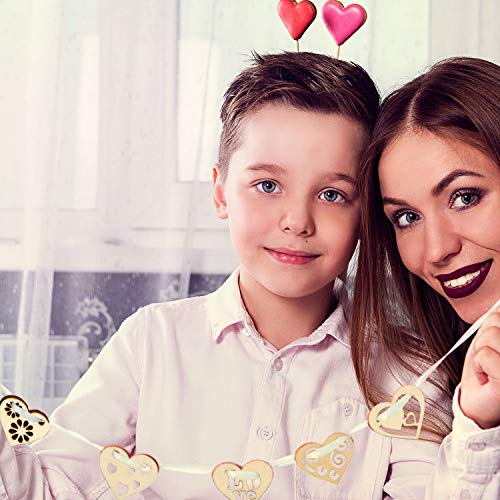 45 Pieces Wooden Ornaments Heart Wood Embellishments Crafts Set Hollow Design with Storage Tray, Mini Laser Cut Heart Shape for Valentine's Day and WILLBOND