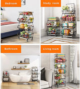 KOLENSA Metal Wire Baskets with Wheels, Stackable Storage Bins Kitchen Organizer Shelf 3-4-5-6 Tier Fruit Vegetable Cart Dishes Seasonal Rack Shelves KOLENSA