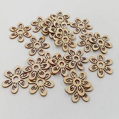 HEALLILY 20 Pcs Flower Wood Shapes Craft Wooden Slices DIY Unfinished Wood Ornament for DIY Art Home Decoration