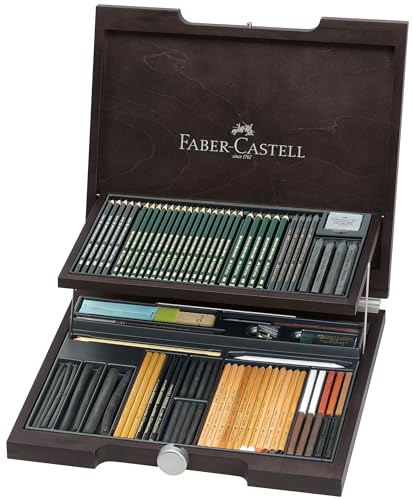 Faber-Castell Pitt Monochrome Wooden Case Accessories Gift Kit - WoodArtSupply