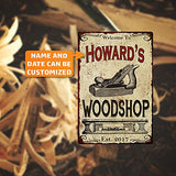 Personalized Woodshop Sign Man Cave Metal Sign Dad Woodworking Name Signs Home Shop Decor Gift 8 x 12 Matte Finish Metal 108120103001 Chico Creek Signs