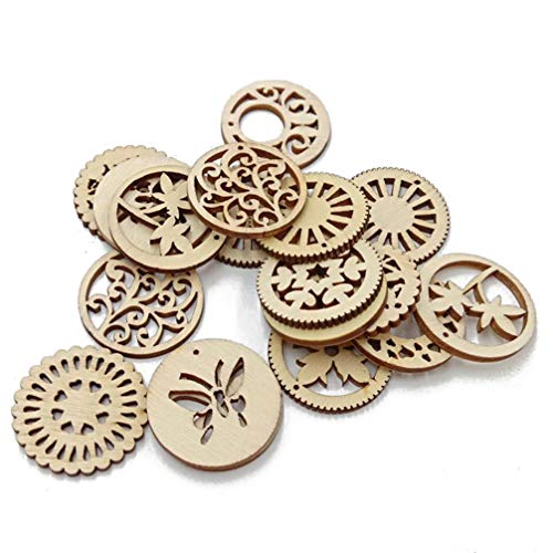 Healifty 20pcs Rustic Decor Wood Decor Scrapbook Embellishments Wooden Flower Craft Woodsy Decor Wooden Craft Supplies Wood Slices Wooden Healifty
