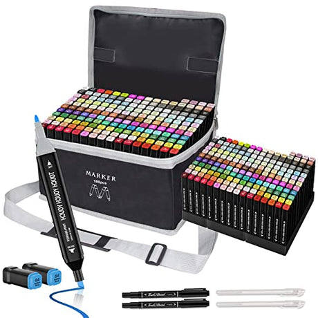 Banral 180 Colors Alcohol Markers Set, Dual Tip Alcohol Based Markers, Art Markers Pens for Artists Kids Adult Coloring, Permanent Illustration Banral