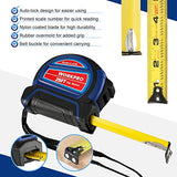 WORKPRO Auto-Lock Tape Measure 25 FT, Tape Measure with Fractions Every 1/8" and 1/32" Accuracy, Quick Read, Nylon Coated with Magnetic Hook, WORKPRO