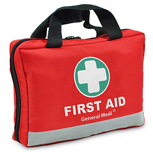 General Medi First Aid Kit -309 Pieces- Reflective Bag Design - Including Eyewash, Bandages, Moleskin Pad and Emergency Blanket for Travel, Home, General Medi