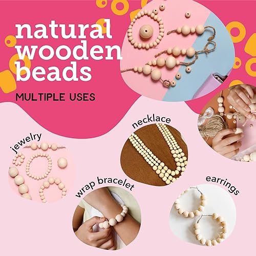 Incraftables Natural Wooden Beads for Crafts 530pcs (8mm, 10mm, 15mm, 20mm & 25mm). Best Wood Beads for Crafts with Holes. Bulk Unfinished DIY Large Incraftables