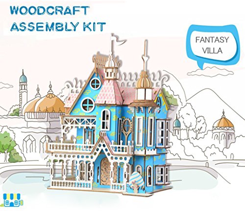 Wewinn 3D Wooden Puzzles Laser Engraving DIY Safe Assembly Constructor Kit Toy for Teens and Adults (F3 Villa) Wewinn