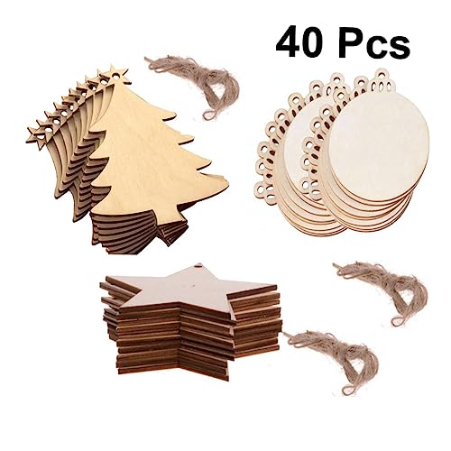 NOLITOY 80 Pcs Christmas Wooden Pendant Christmas Ornaments Unfinished Wood Slices Ornaments Paintable Christmas Hanging Ornaments Wooden Tree Cutout NOLITOY