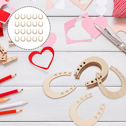 Milisten Horseshoes Wood Slices 24Pcs Wood Horseshoe Cutout Wood Blank Pieces Embellishments Unfinished Wood Chips DIY Craft Wood Slices Patches