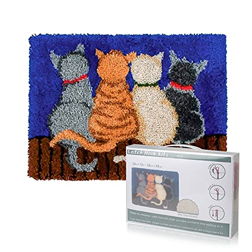 EsLuker.ly Latch Hook Rug Kits DIY Crochet Carpet Cats Patterns Pre-Printed Canvas Yarn Rug Embroidery Crafting Arts for Adults Kids Beginners - WoodArtSupply