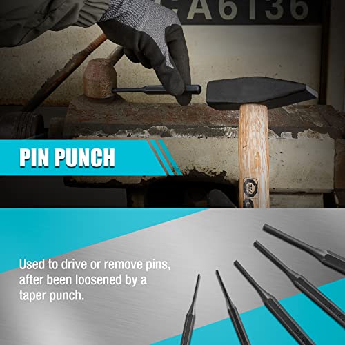 DURATECH 18 Piece Punch/Chisel/Alignment Tool Set, Including Pin Punch, Center Punch, Nail punch, Alignment Tool, Cold Chisel, Chisel Gauge, for DURATECH