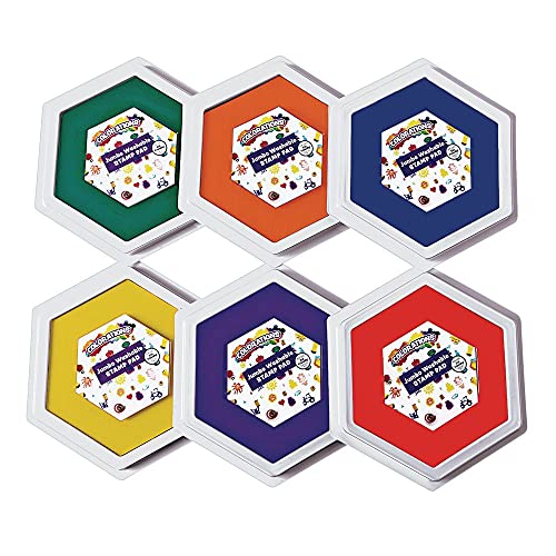 Colorations Classic Primary Colors Jumbo Washable Stamp Pads Washable Ink Pack of 6 (6"L x 7"W) - Classroom Stamping for Kids With Lid - WoodArtSupply