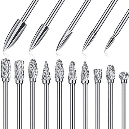 15 Pieces Wood Carving and Engraving Drill Bit Double Cut Carbide Rotary Burr Woodworking Drill Bits Set for DIY Woodworking, Drilling, Engraving,