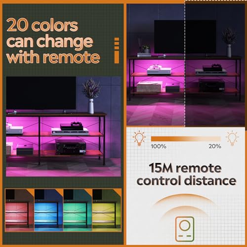 WLIVE TV Stand for 65 70 inch TV with LED Lights, Gaming Entertainment Center with Storage, Industrial TV Console for Living Room, Long 63" LED TV WLIVE