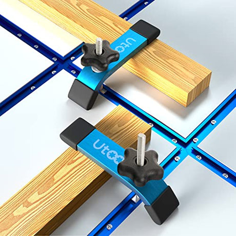 UTOOL 2 Pack T-Track Hold Down Clamps Kit, 6-1/3" L x 1-1/5" Width, Heavy Duty Anodized Clamps for Woodworking, Starlight Blue UTOOL