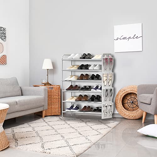 Simple Houseware 6-Tier Shoe Rack Storage Organizer w/Side Hanging Bag, Grey Simple Houseware
