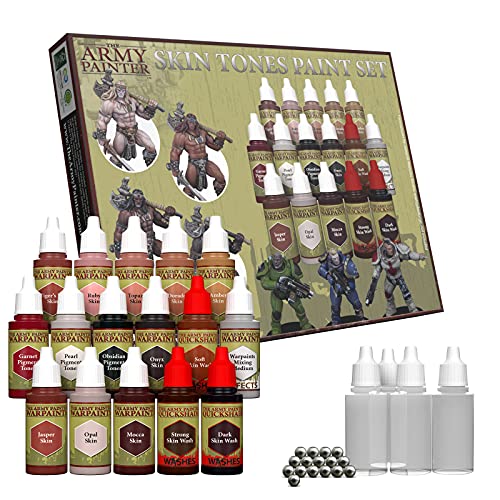 The Army Painter Skin Tones Paint Set, 16 Acrylic Paints, 4 empty bottles and 16 Mixing Balls for Advanced Techniques in Wargames Miniature Model - WoodArtSupply