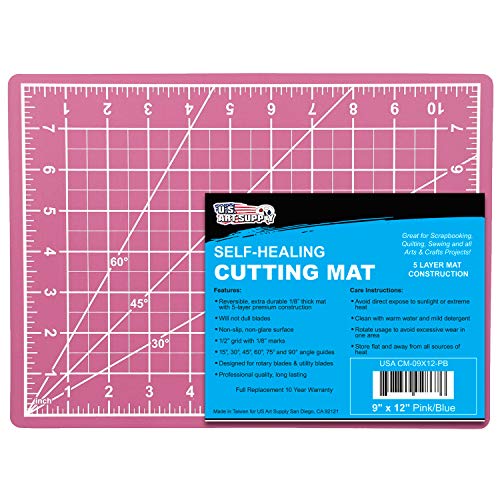 US Art Supply 9" x 12" Pink/Blue Professional Self Healing 5-Ply Double Sided Durable Non-Slip Cutting Mat Great for Scrapbooking, Quilting, Sewing U.S. Art Supply