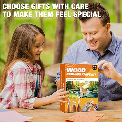 Wood Carving Kit, 23pcs Wood Carving Tool with 4PCS Wood Carving Knives & 5PCS Detail Knives 9 Basswood Blocks & Gloves & Roll Bag & Strop Block & K KERNOWO