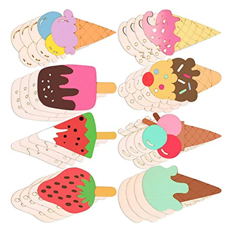 VOSAREA 40pcs Ice Cream Chips Ornaments for Crafts Ornaments for Ornament Crafts Unfinished Hanging Wooden Plaque Unfinished Blank Wood Cutouts Wood VOSAREA