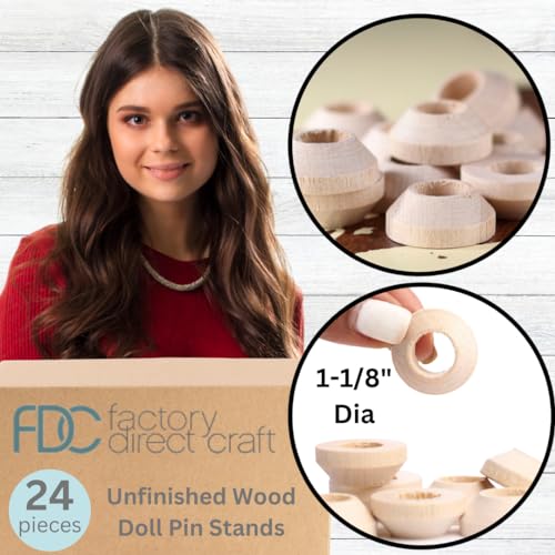 Factory Direct Craft Unfinished Wood Doll Pin Stands Set of 24 for Crafts, Doll Making and More - 1-1/8 Inch Diameter Factory Direct Craft