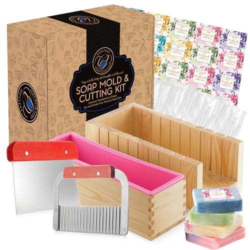 CraftZee Soap Making Kit - Soap Making Supplies with Soap Cutter, Silicone Mold with Wooden Box, Wavy and Straight Scraper, Personalized Labels and - WoodArtSupply