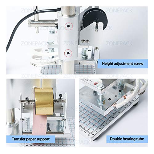 ZONEPACK 10x13cm Digital Embossing Machine Hot Foil Stamping Machine Manual Tipper Stamper for PVC Leather PU Paper with Paper Holder and Scale ZONEPACK