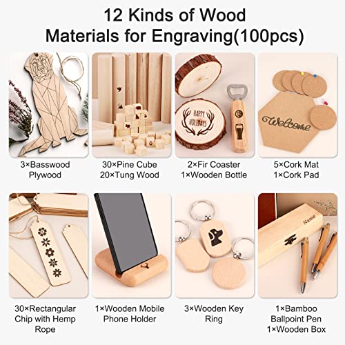 Csyidio 300 PCS Laser Engraving Material, 40 Kinds of Laser Engraver Accessories with Instructions, Laser Engraving Supplies Including Acrylic, - WoodArtSupply