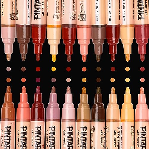 PINTAR Skin Tone Markers Medium Tip - Skin Tone Watercolor Paint Pens - Skin Tone Acrylic Paint Markers - Acrylic Paint Pens for Rock Painting, Wood, PINTAR