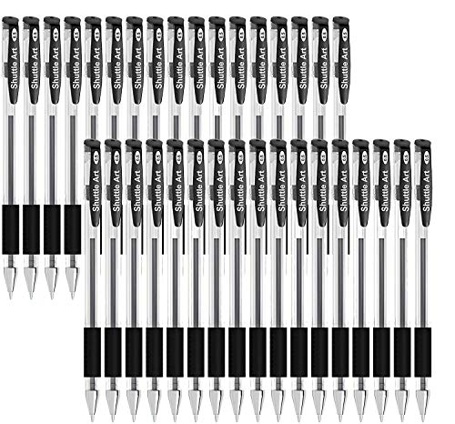 Shuttle Art Black Gel Pens, 50 Pack Fine Point Black Ink Pens Bulk, 0.5mm Rollerball Gel Ink Pens Smooth Writing with Comfortable Grip for Office, Shuttle Art