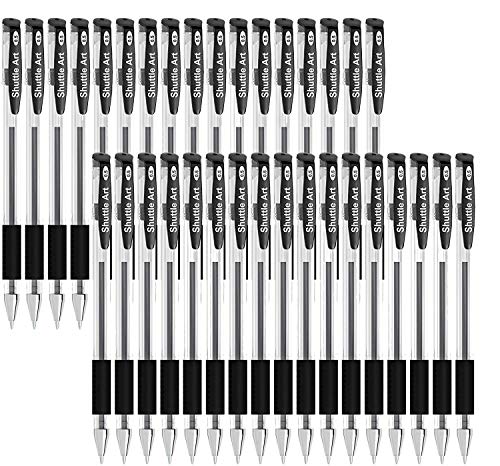 Shuttle Art Black Gel Pens, 50 Pack Fine Point Black Ink Pens Bulk, 0.5mm Rollerball Gel Ink Pens Smooth Writing with Comfortable Grip for Office, - WoodArtSupply